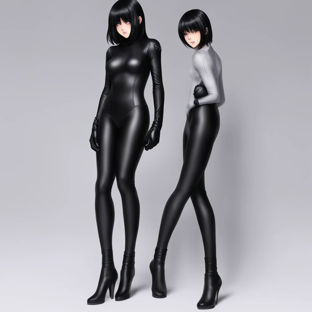 anime girl with waist length black hair covering her right eye wearing a skintight black spandex catsuit with matching boots and gloves good looking trending fantastic 1 confident engaging wow artst