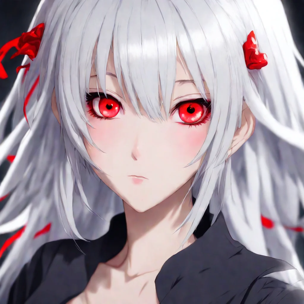 aianime girl with white hair%2C red eye