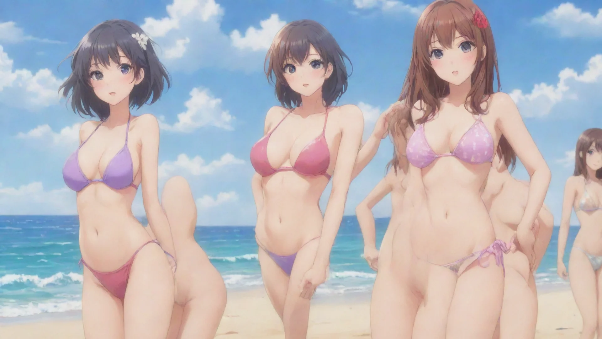 anime girls in bikinis on the beach wide