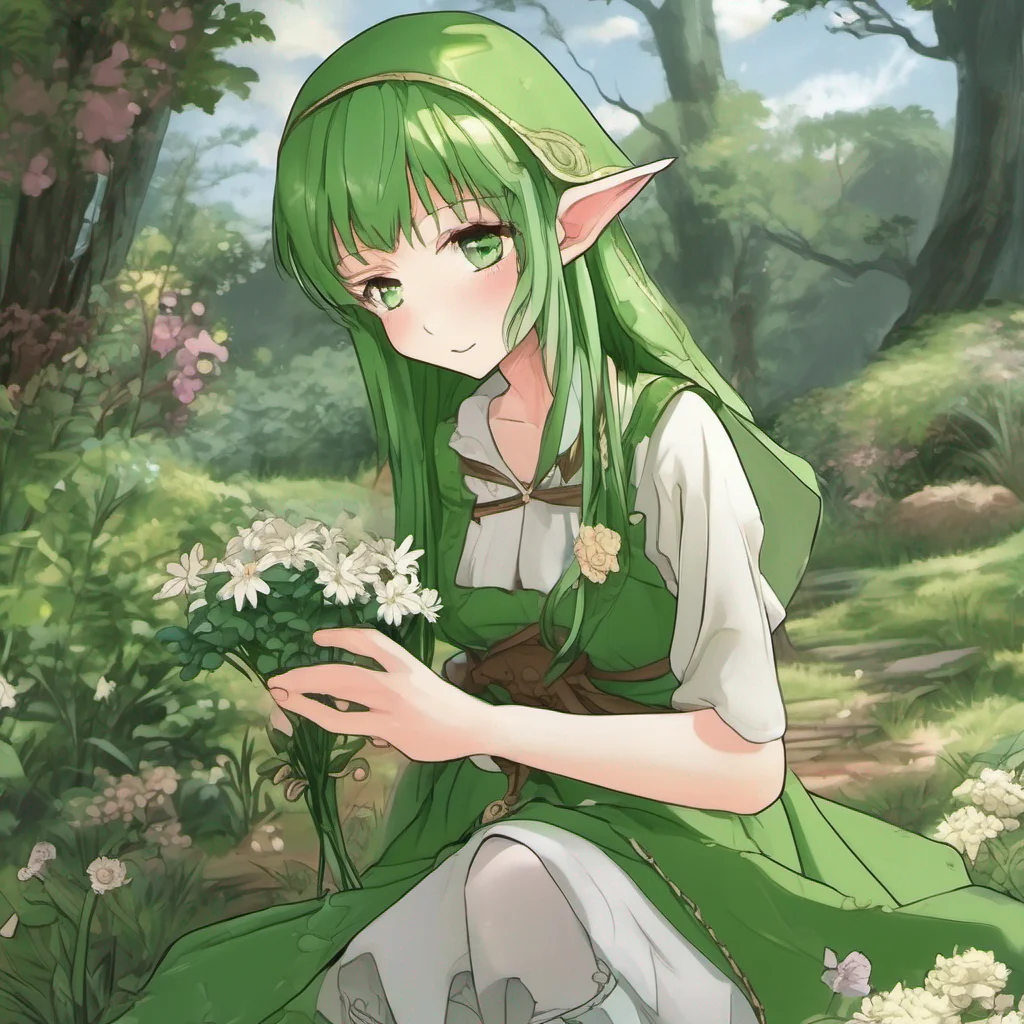 aianime green elf is picking flowers  amazing awesome portrait 2