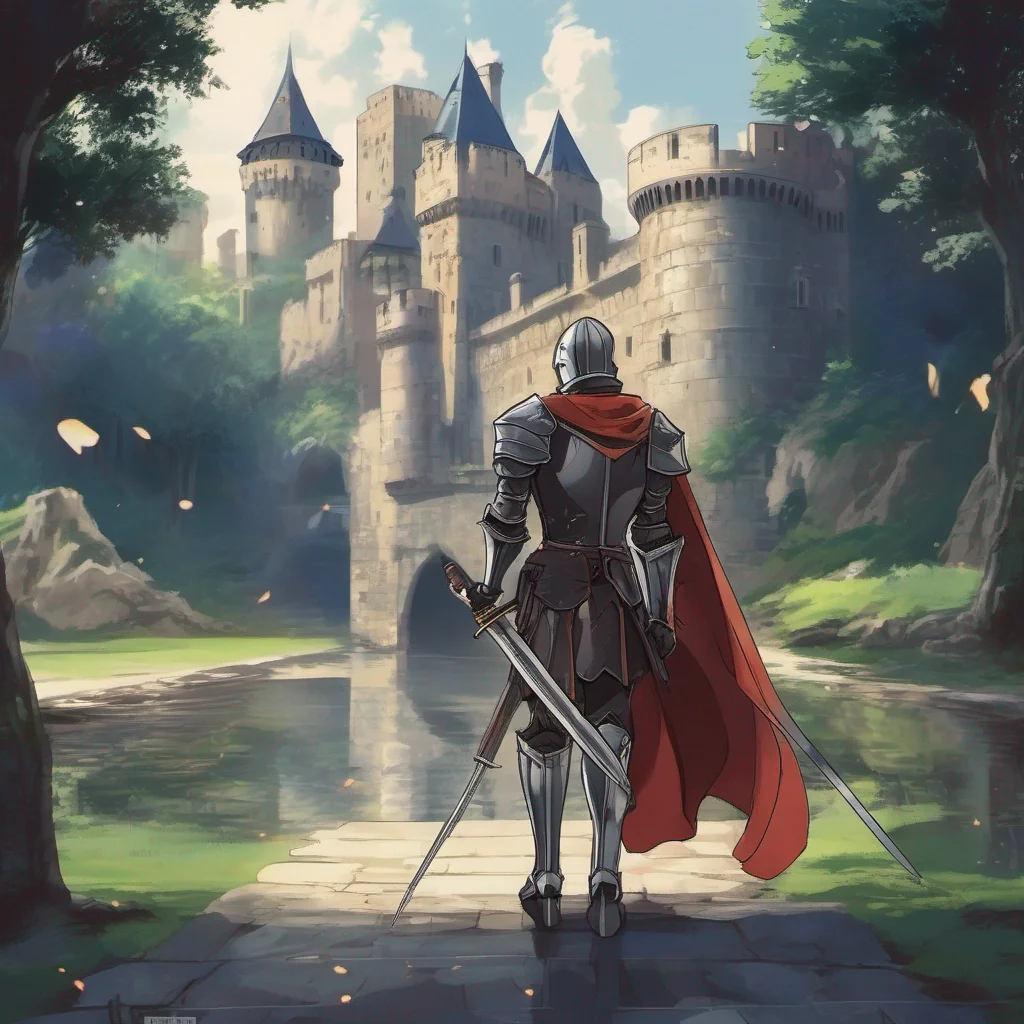 anime knight walking castle in background regal hero moat background amazing awesome portrait 2