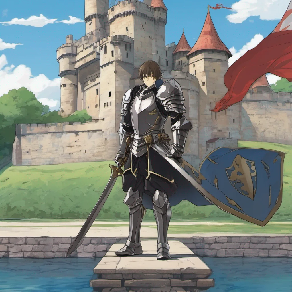 anime knight walking castle in background regal hero moat background