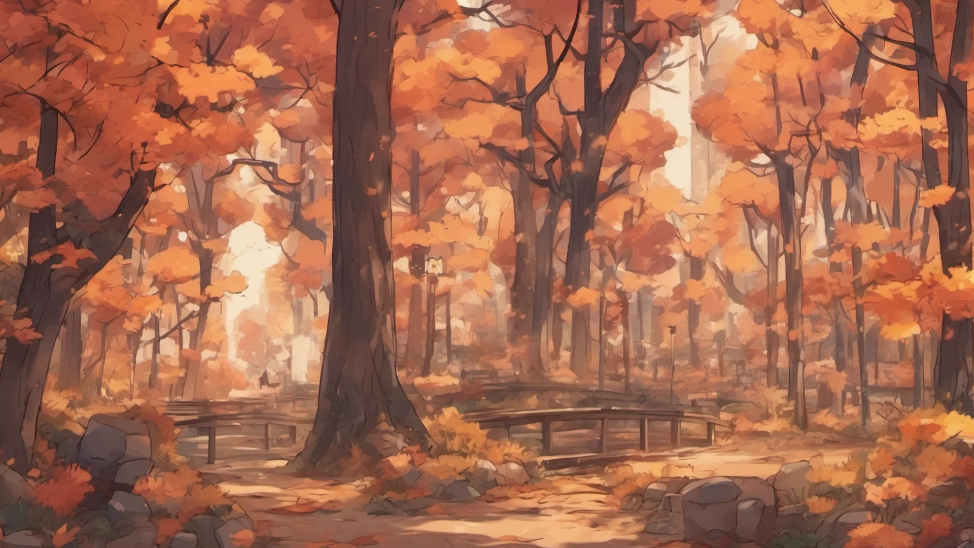 aianime style cozy autumn forest wide