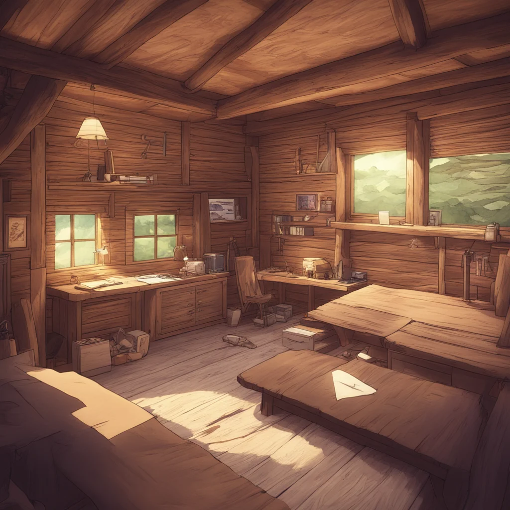 anime style log cabin interior 