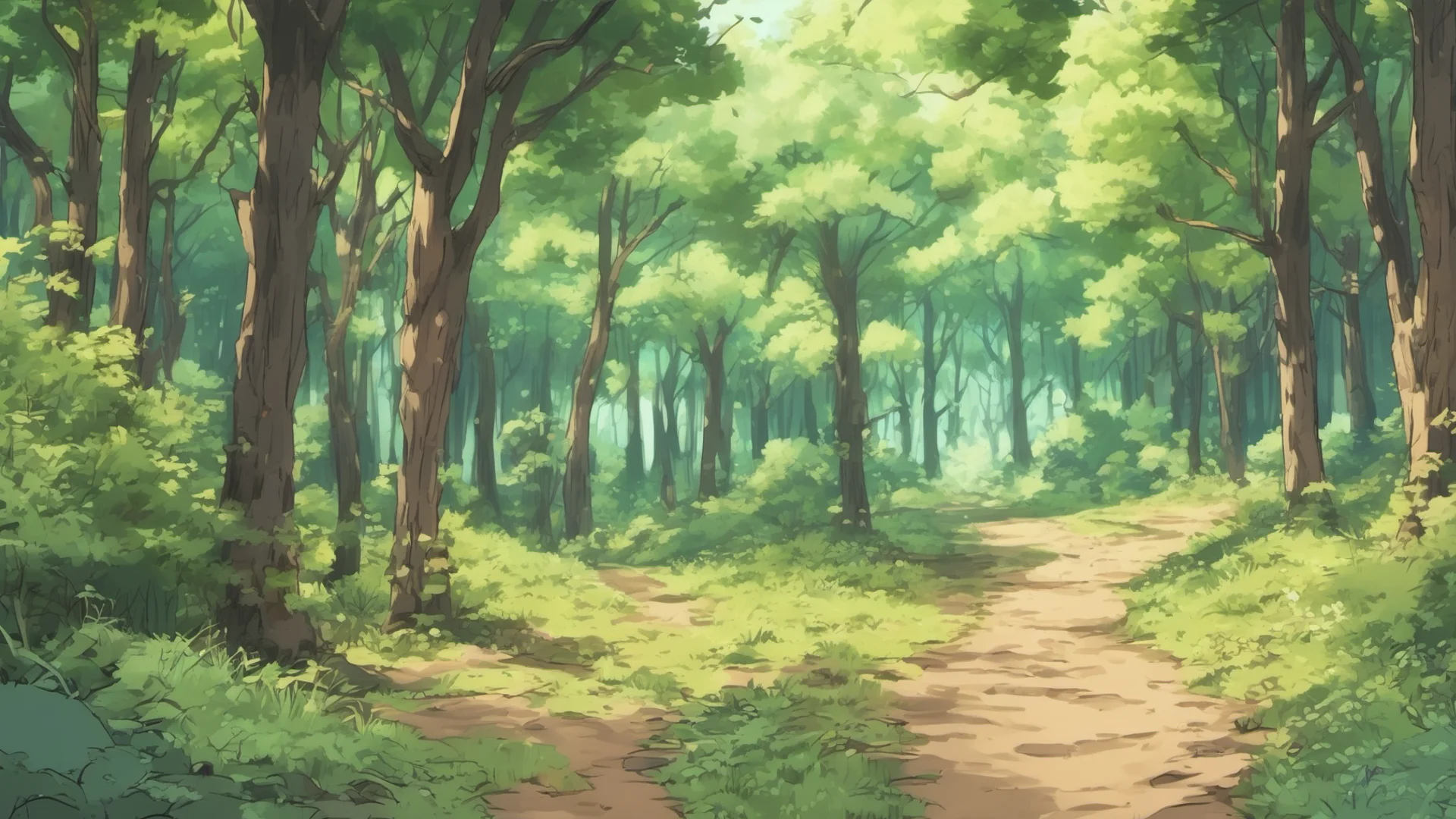 aianime style summer forest with a dirt path in the middle confident engaging wow artstation art 3 wide