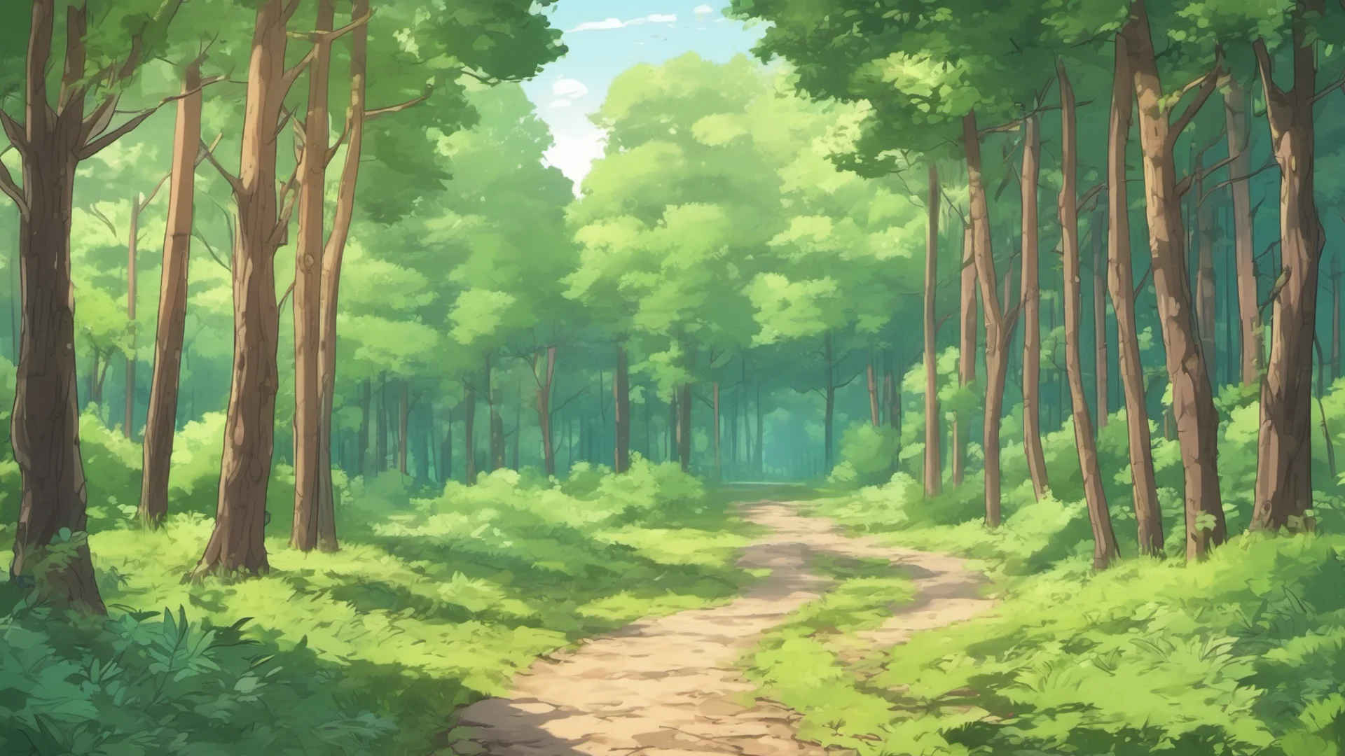 aianime style summer forest with a dirt path in the middle good looking trending fantastic 1 wide