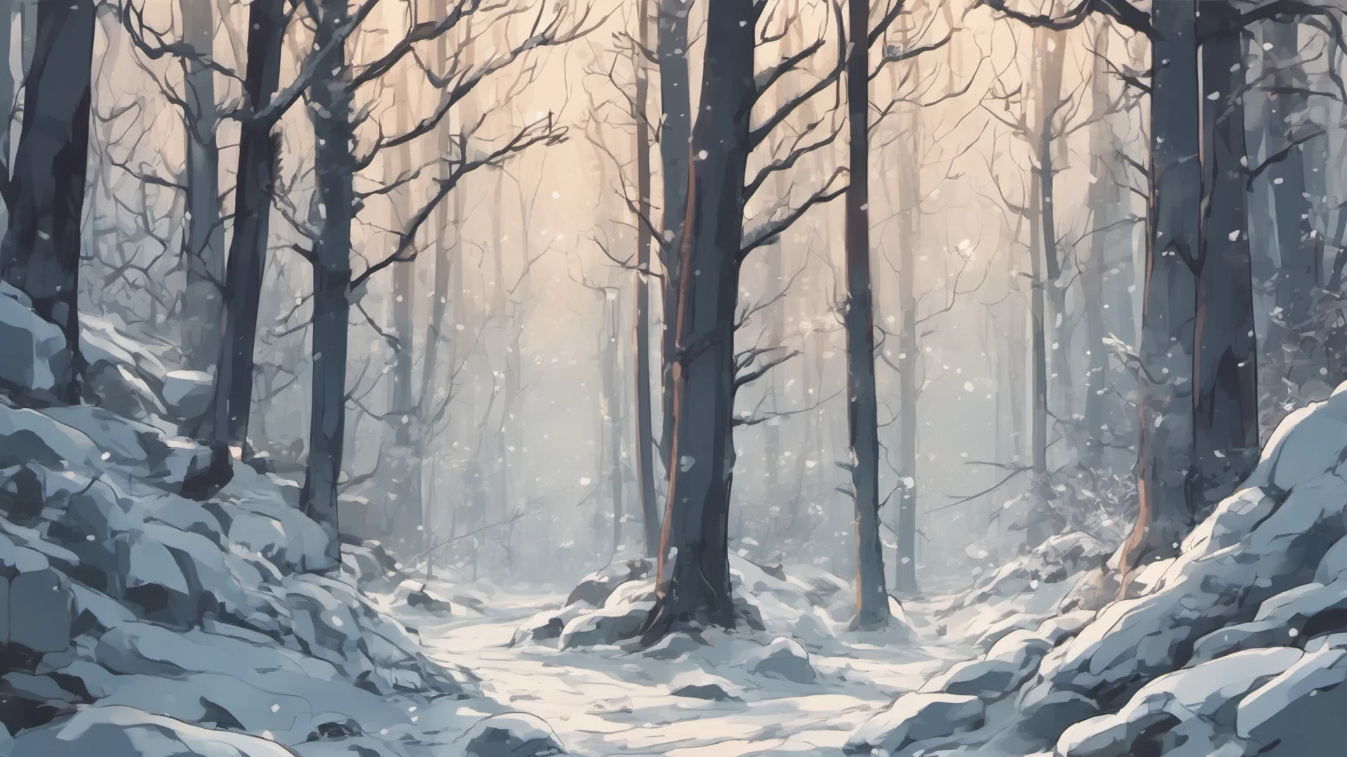 anime style winter forest wide