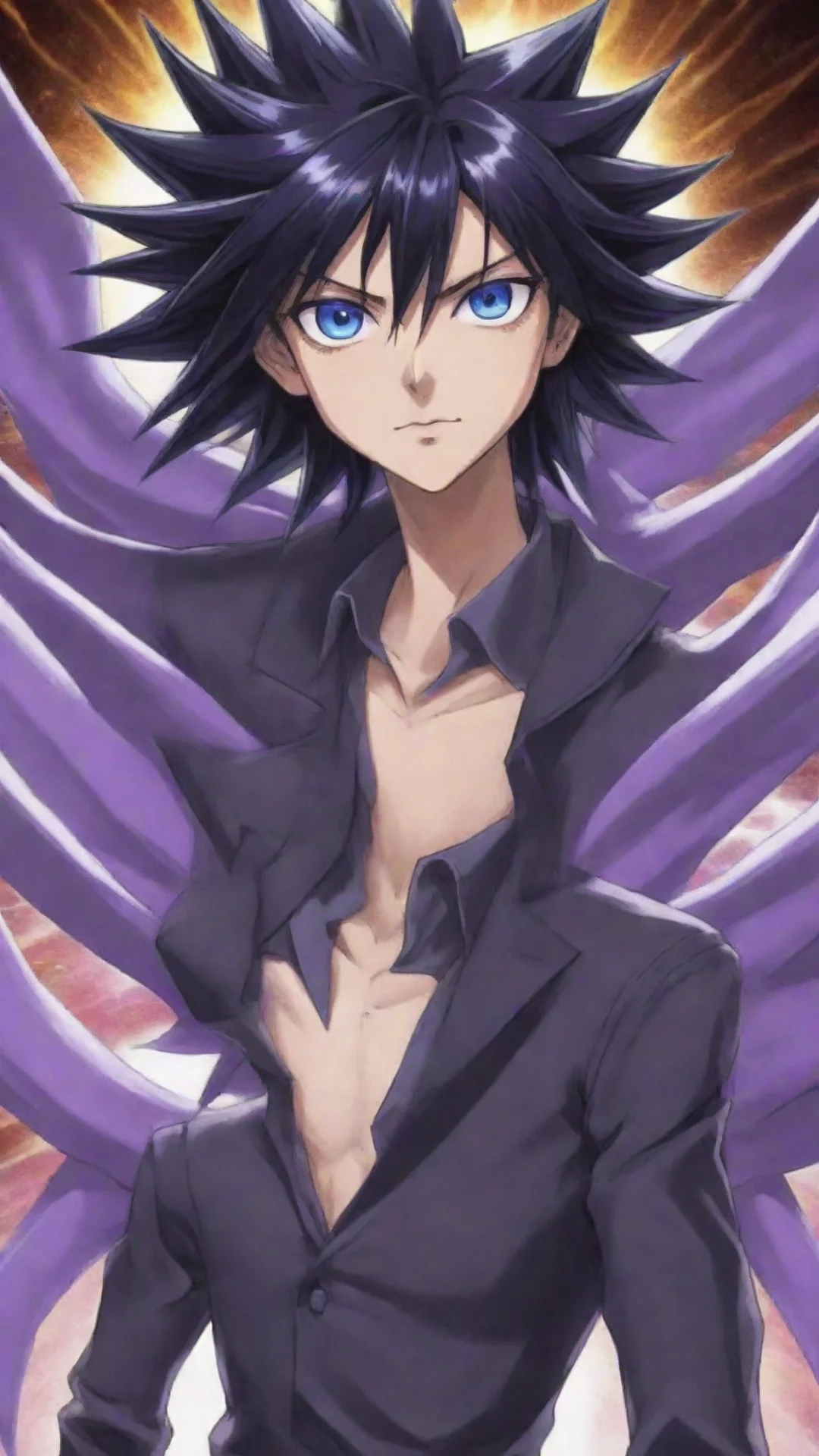 aianime whiteboy with jet black hair%252c heteromatic purple and blue eyes%252c tall%252c yugioh good looking trending fantastic 1 tall