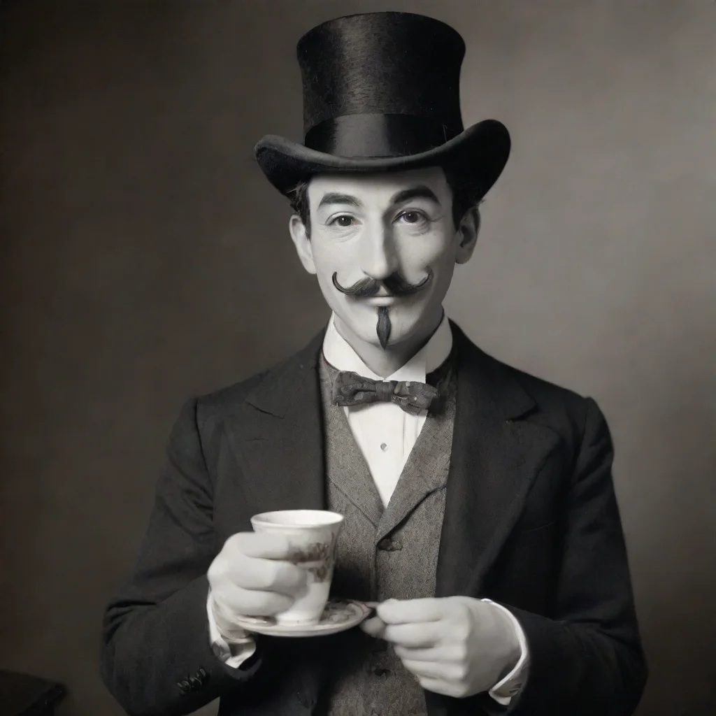 aianonymous man with a monocle holding a cup of tea