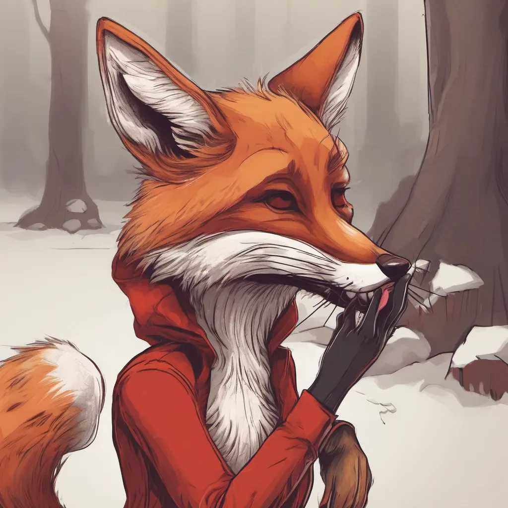 aianthropomorphic female red fox licking her paw