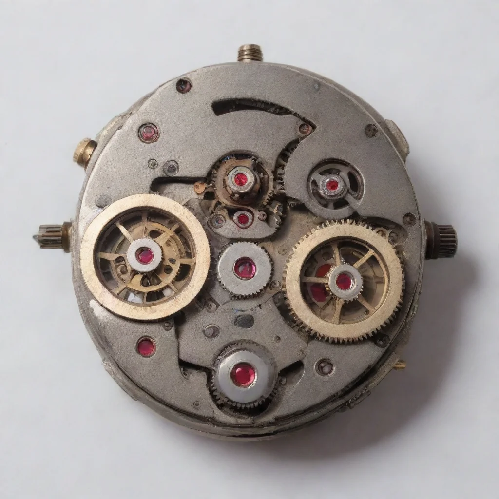 aiantique intrincated mechanical wrist watch movement mechanism with mechanical arms%2C mechanical legs%2C cyclops robot head%2C red cyclops eye