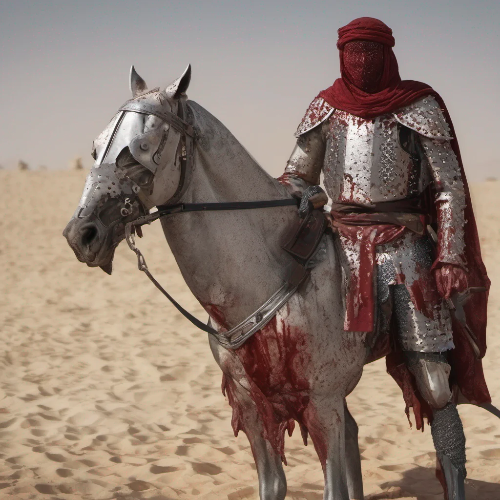 aiarabian worrier wearing iron armor which is covered in blood good looking trending fantastic 1