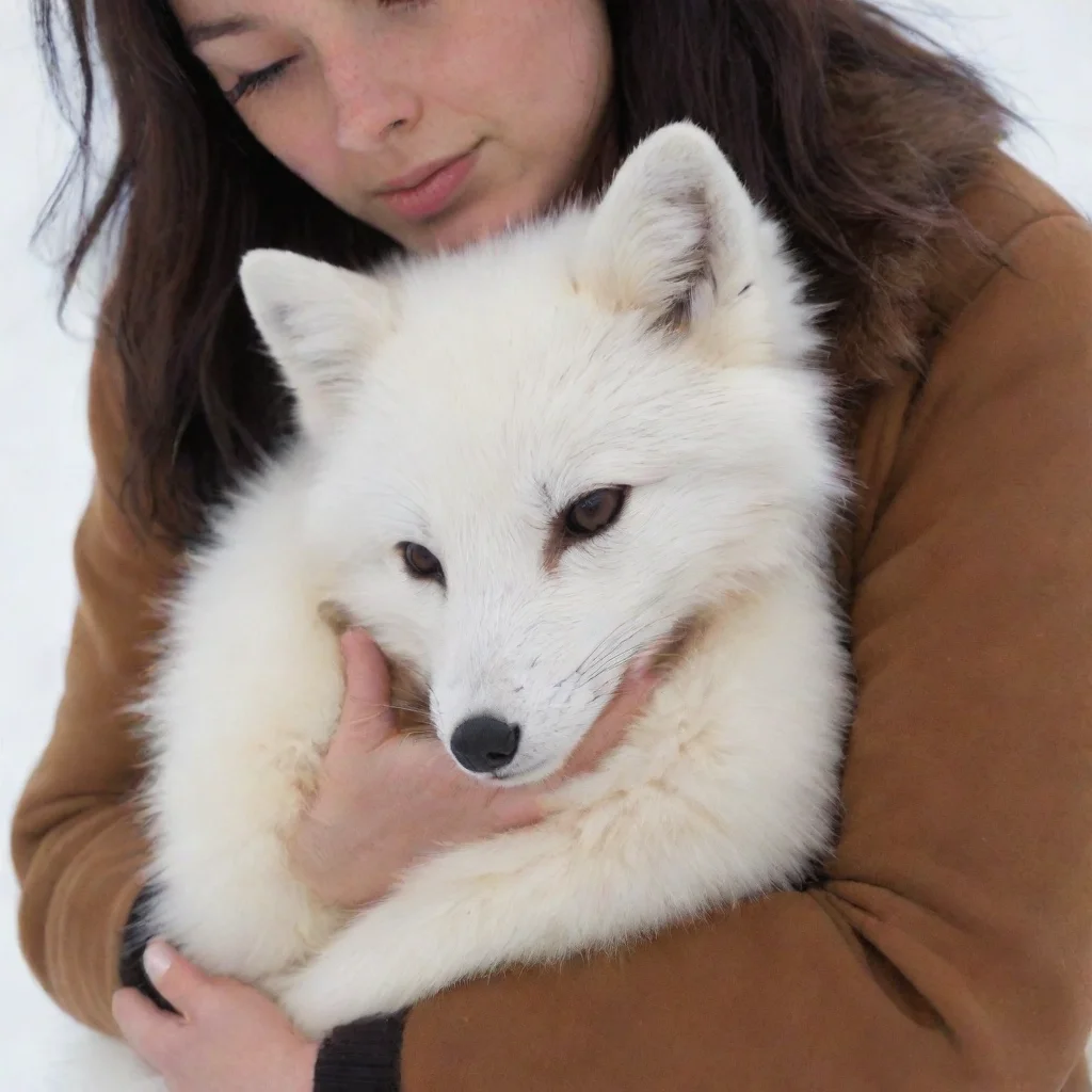 aiarctic fox cuddling human%27s front