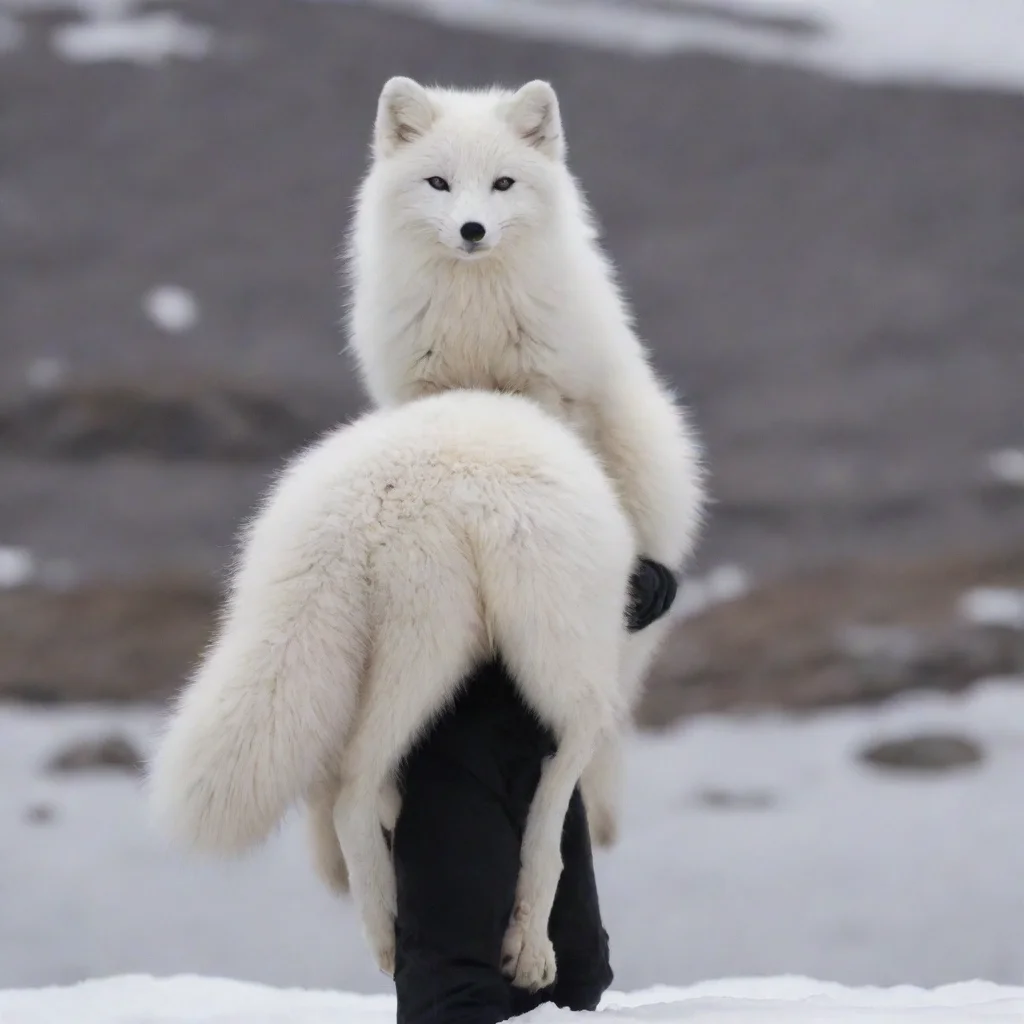 aiarctic fox standing on human%27s back