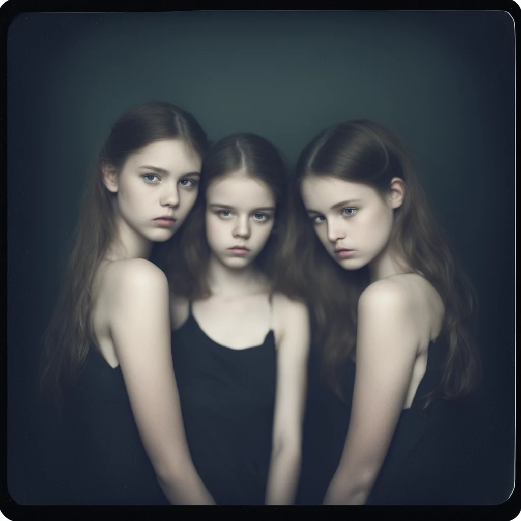 aroused young girls  dark gloomy studio portrait  polaroid