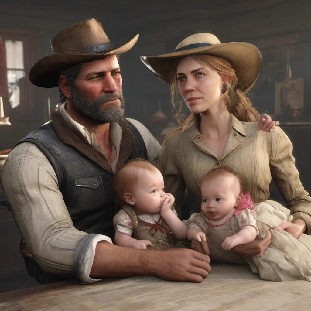 arthur morgan and sadie adler married with baby hyper realistic 