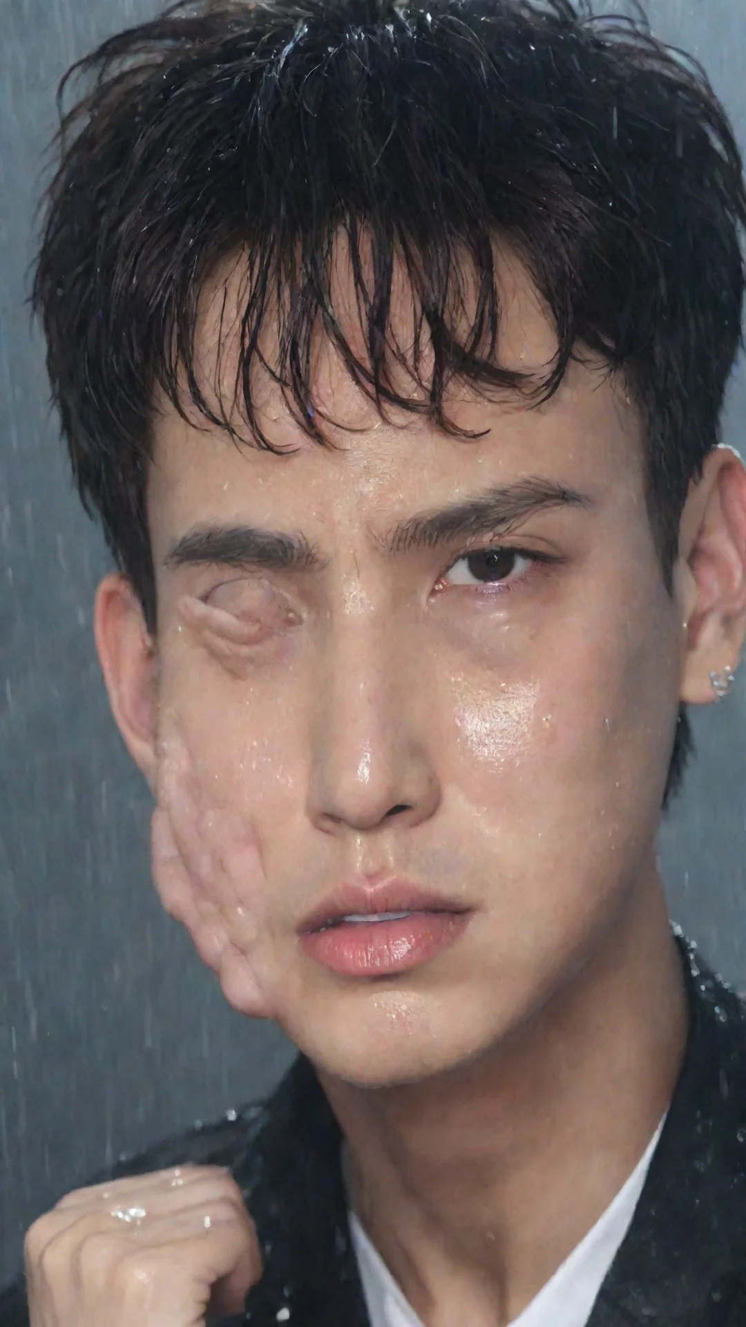 artist jungkook from bts cries in the heavy rain tall