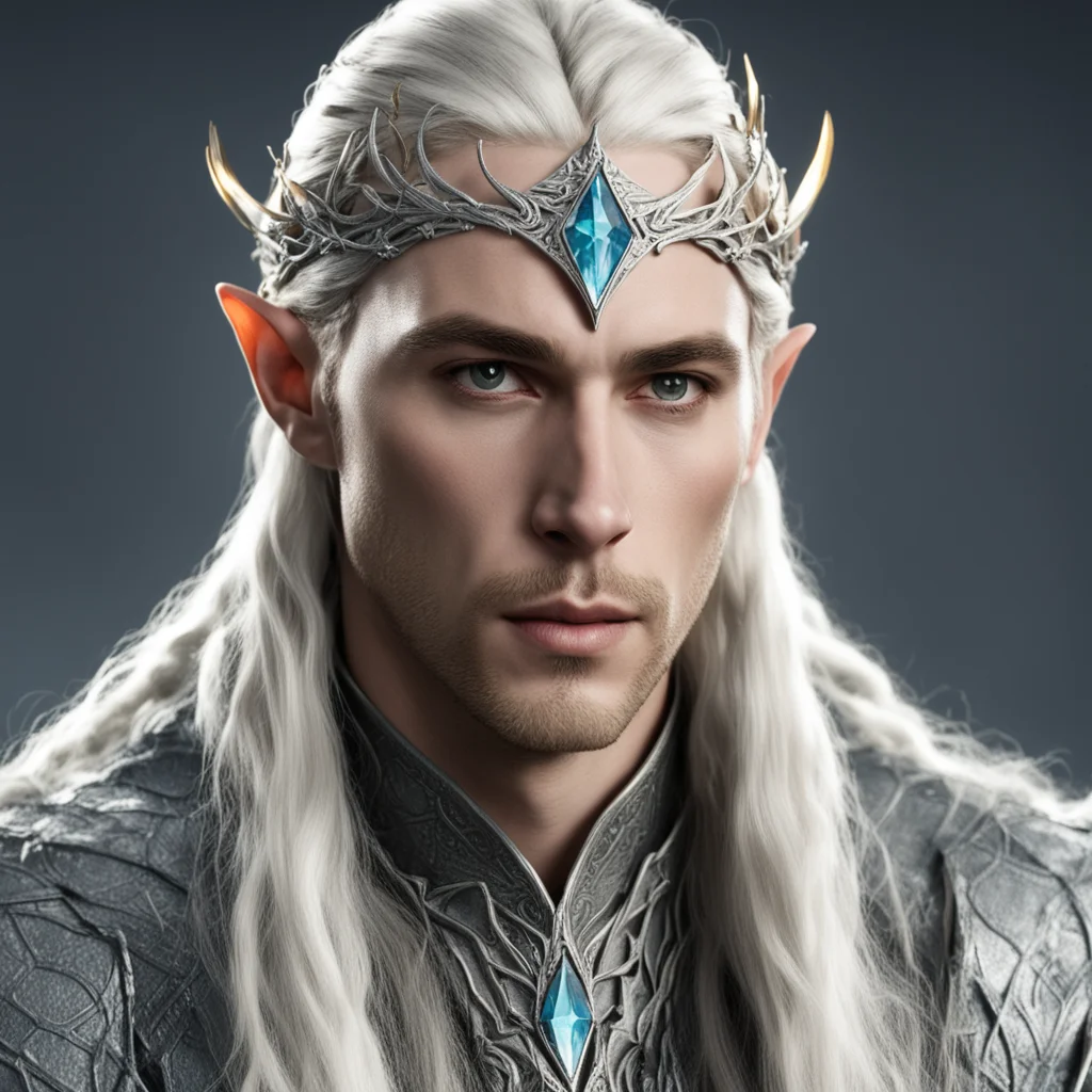 aiartstation art  king thranduil with blond hair and braids wearing small silver serpentine elvish circlet with large center diamond  confident engaging wow 3