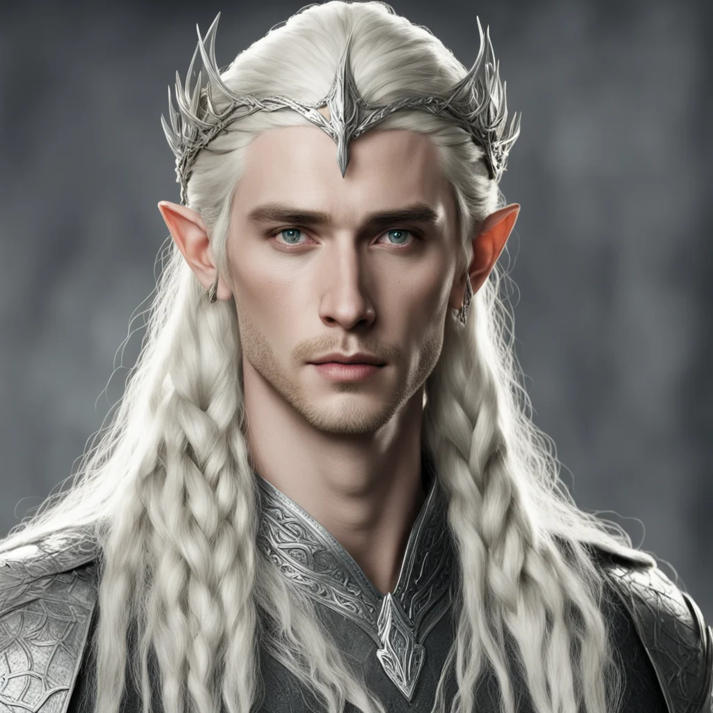 aiartstation art  king thranduil with blond hair and braids wearing small silver serpentine elvish circlet with large center diamond confident engaging wow 3