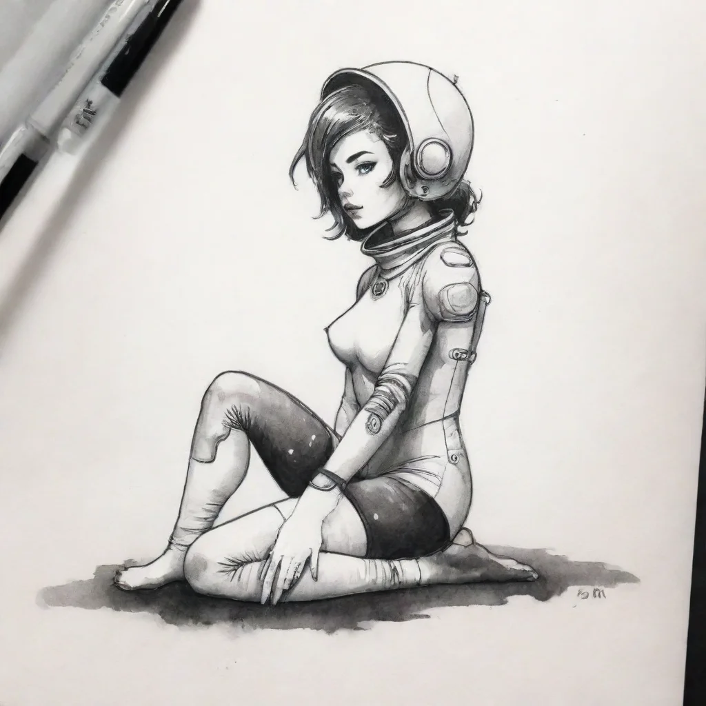 aiartstation art  spacegirl sitting ink confident engaging wow 3