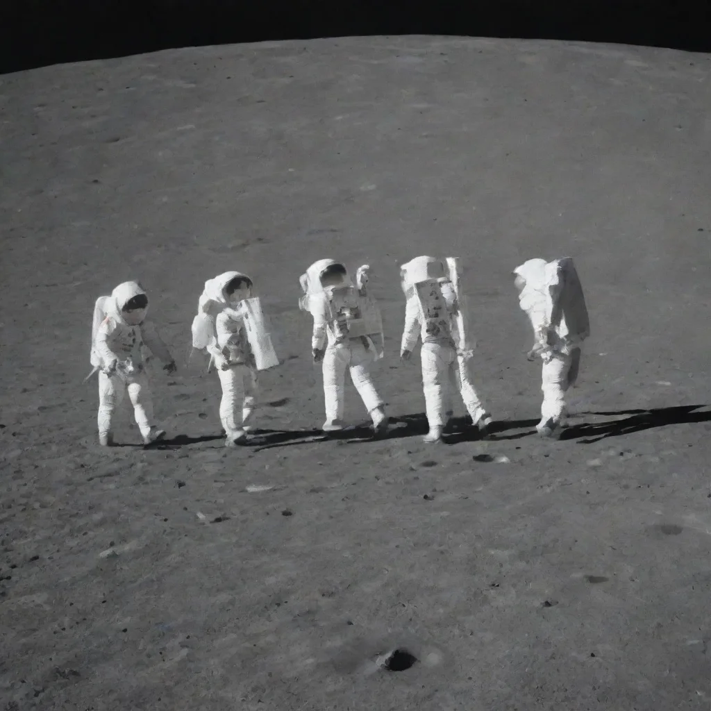 aiartstation art 5 astronauts walking in line across the moon. confident engaging wow 3