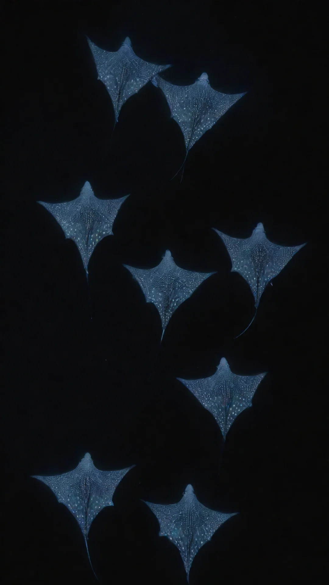 aiartstation art 5 spotted eagle rays seen from above swimming away%2C on black background confident engaging wow 3 tall