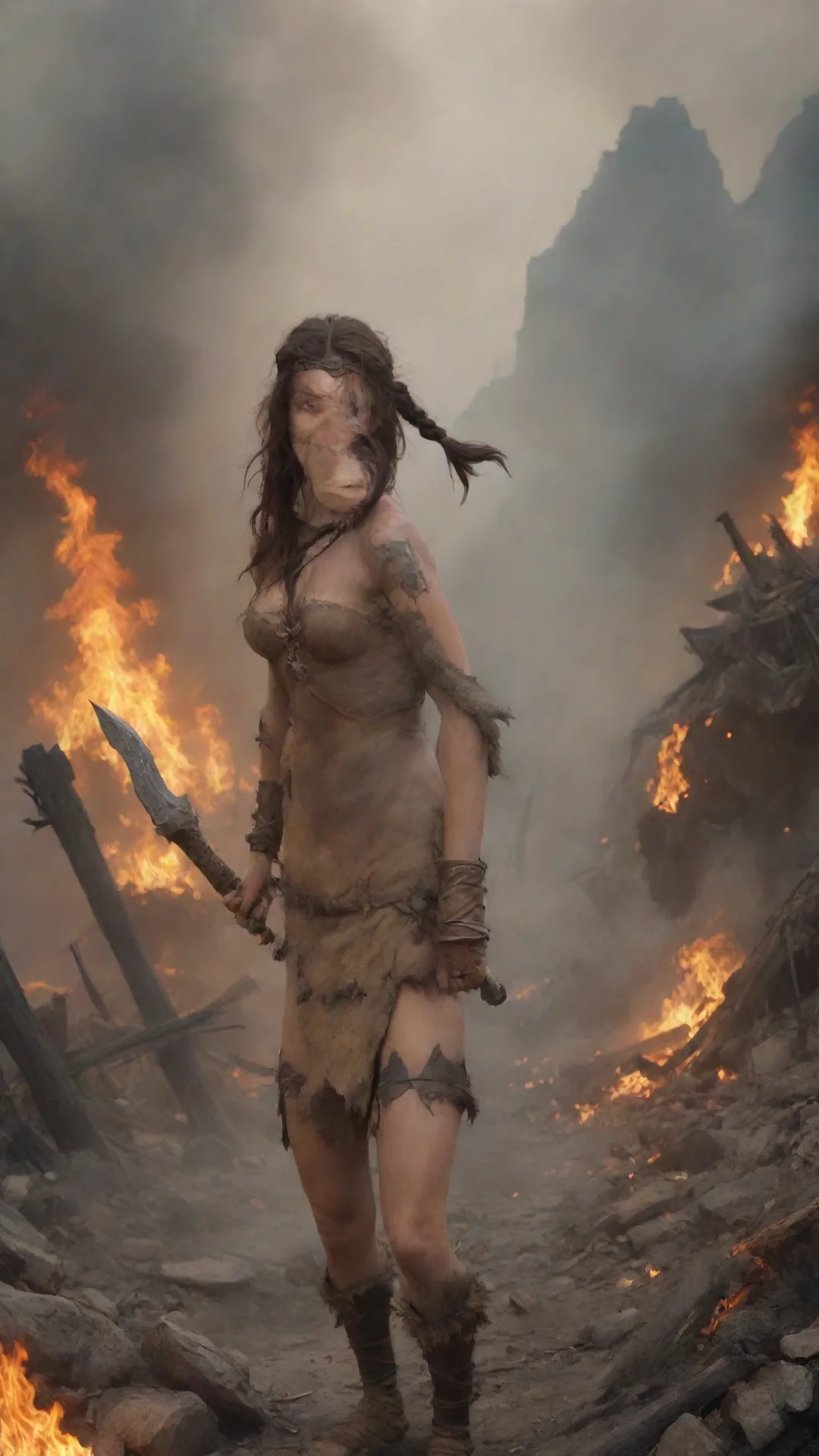 artstation art a barbarian woman on the search for the dragon that burned down her village  confident engaging wow 3 tall