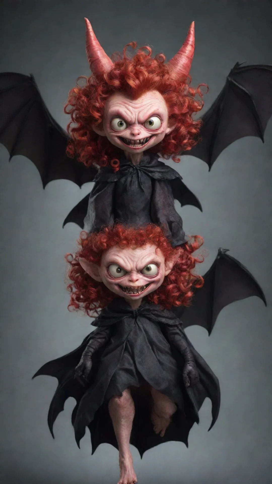 aiartstation art a bat demon with red curly hair. confident engaging wow 3 tall