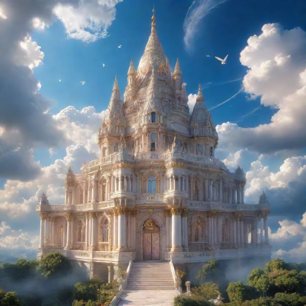 aiartstation art a beautiful palace in the sky%2C beautiful clouds%2C shining%2C angels confident engaging wow 3