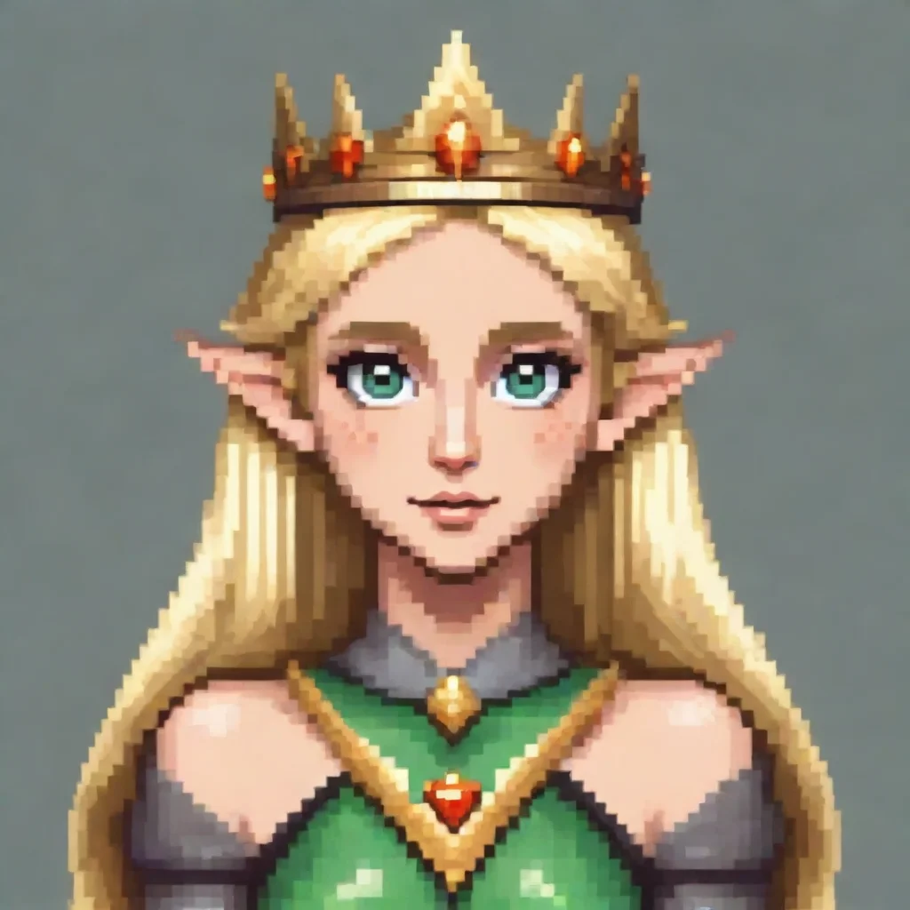 artstation art a blonde elf with a crown in a pixel art style confident engaging wow 3