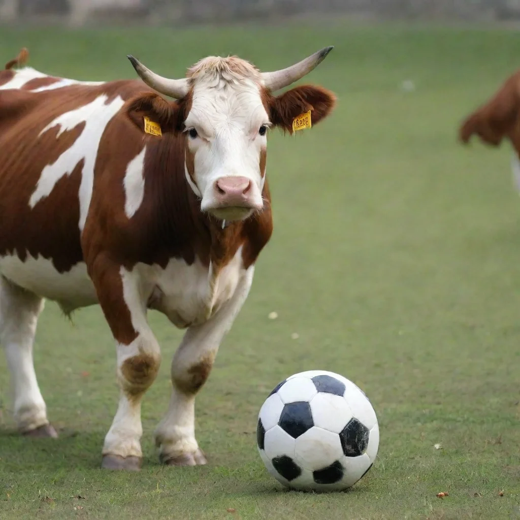 artstation art a cow play soccer with leonel messi confident engaging wow 3