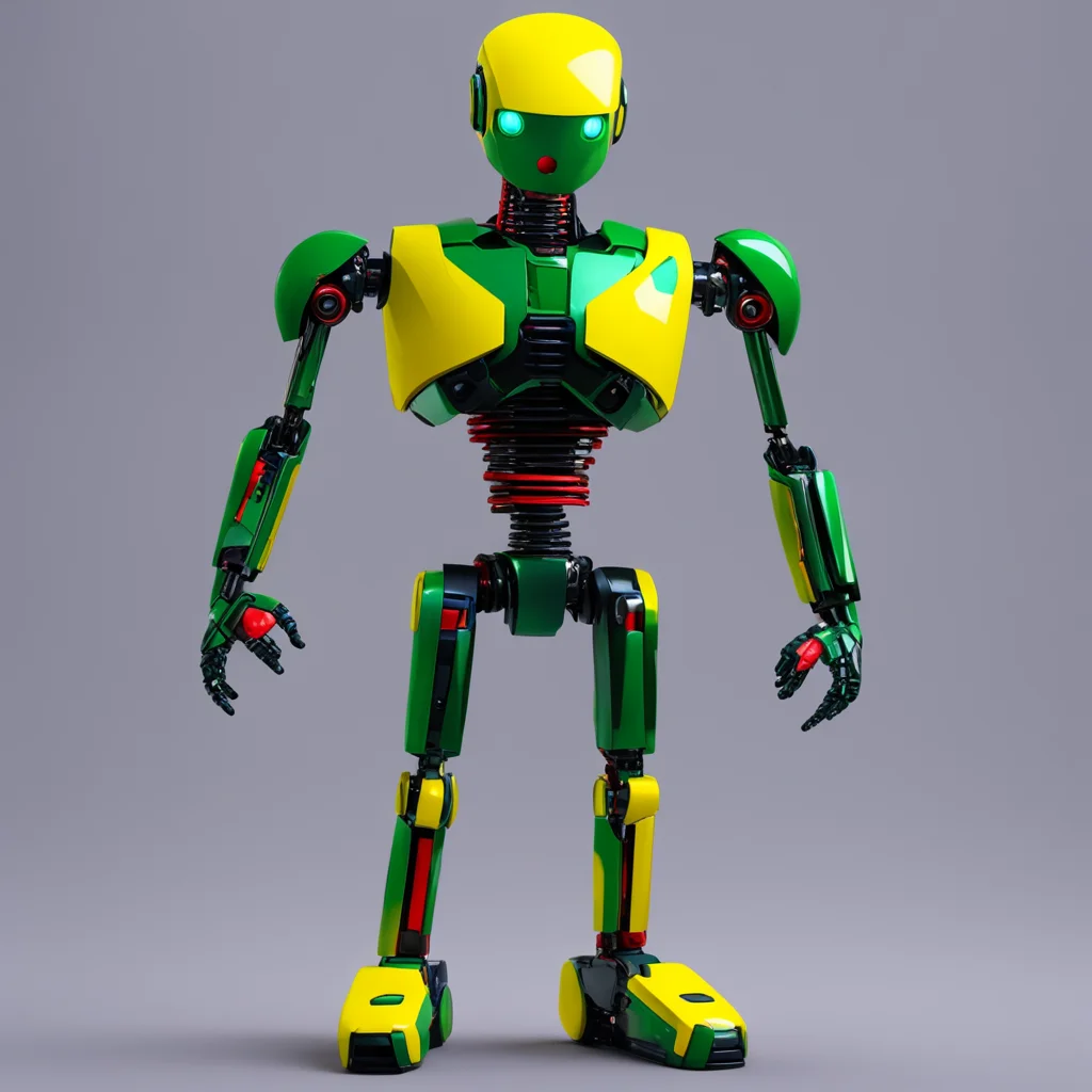 aiartstation art a dark green robot with navy blue forearms%2C a black head with transparent yellow face and transparent red on his thighs%2C groin and collarbone confident engaging wow 3