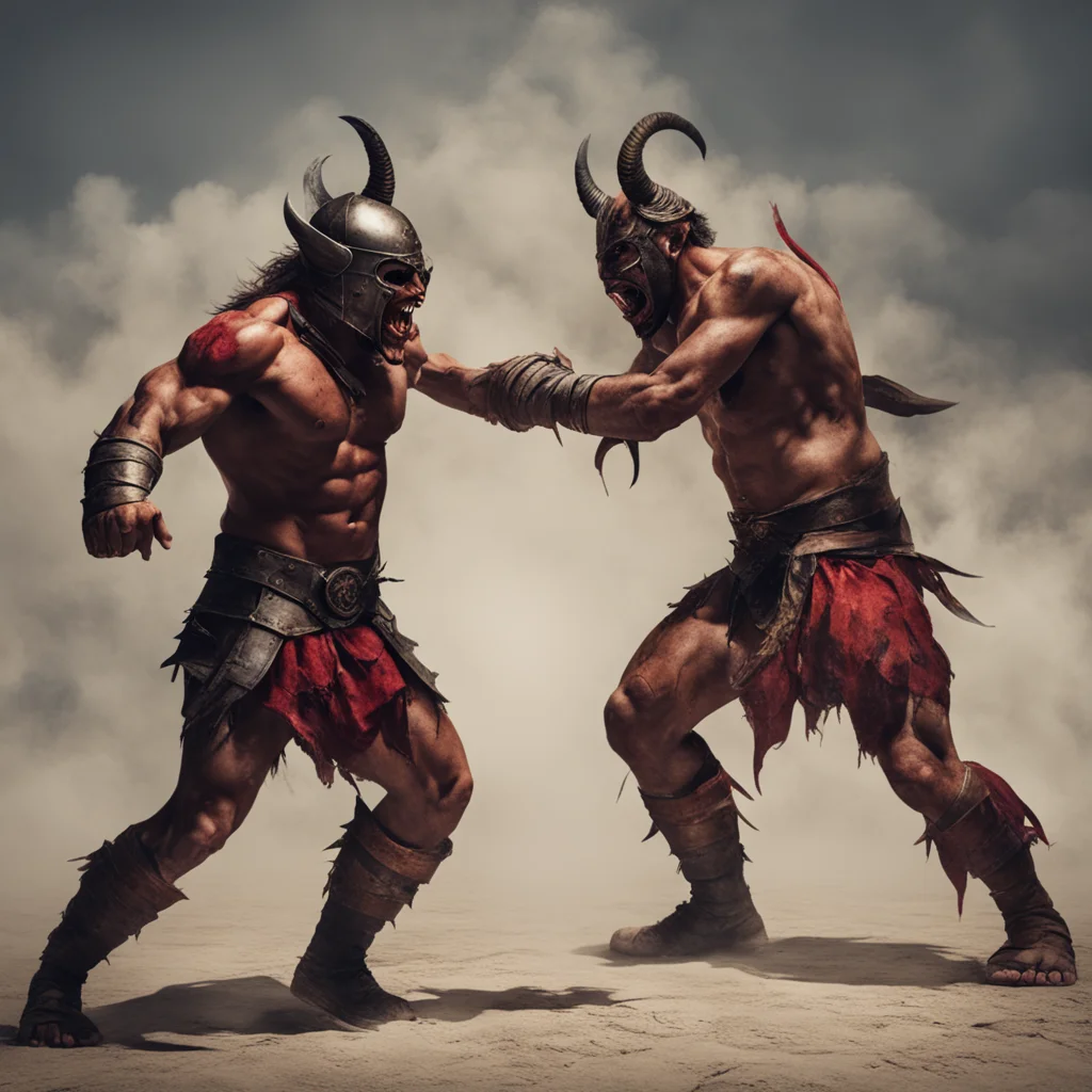 aiartstation art a demon fighting a gladiator  confident engaging wow 3