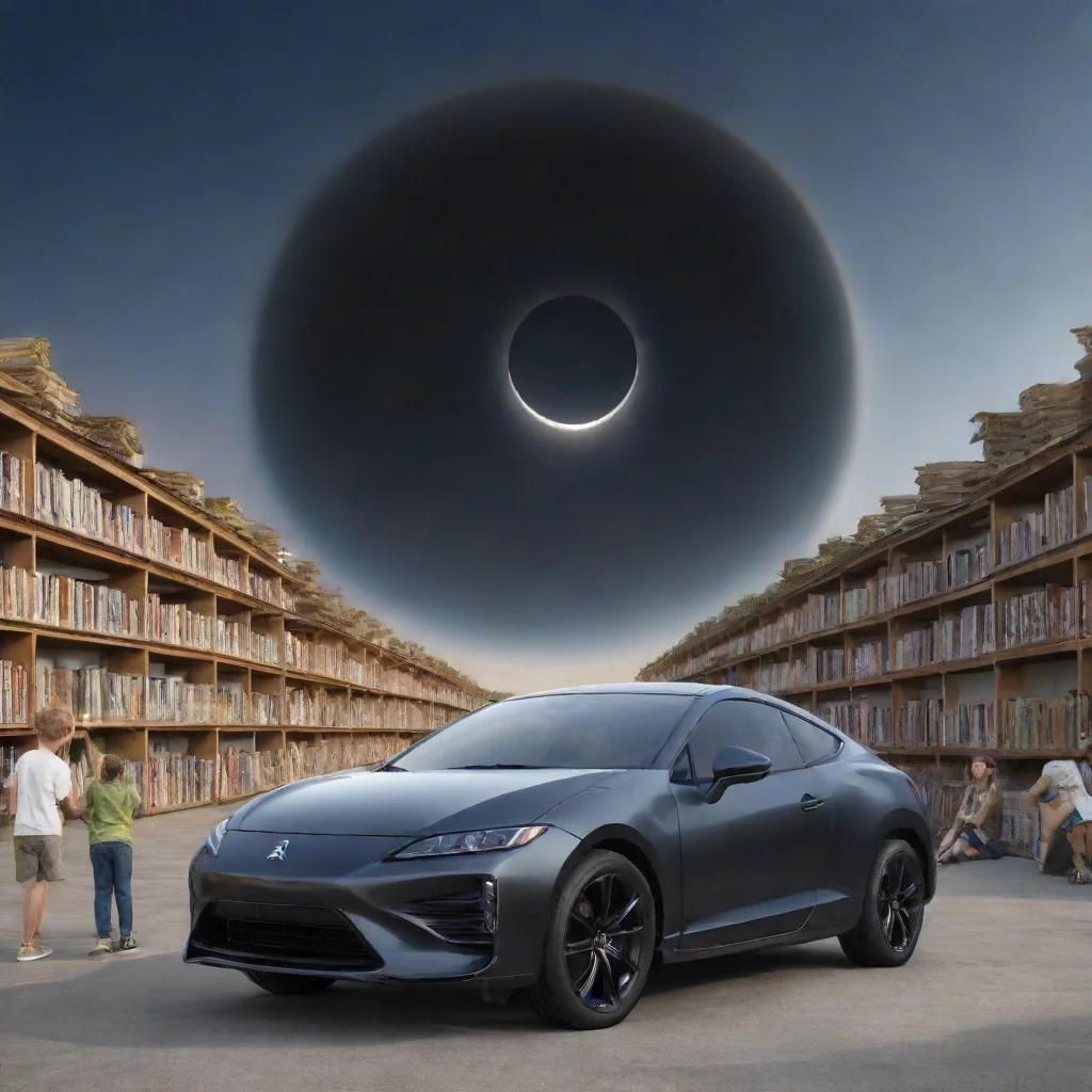 aiartstation art a design to commemorate the 2024 solar eclipse viewing%2C include a library or books%2C a mitsubishi eclipse car%2C and a flash mob confident engaging wow 3