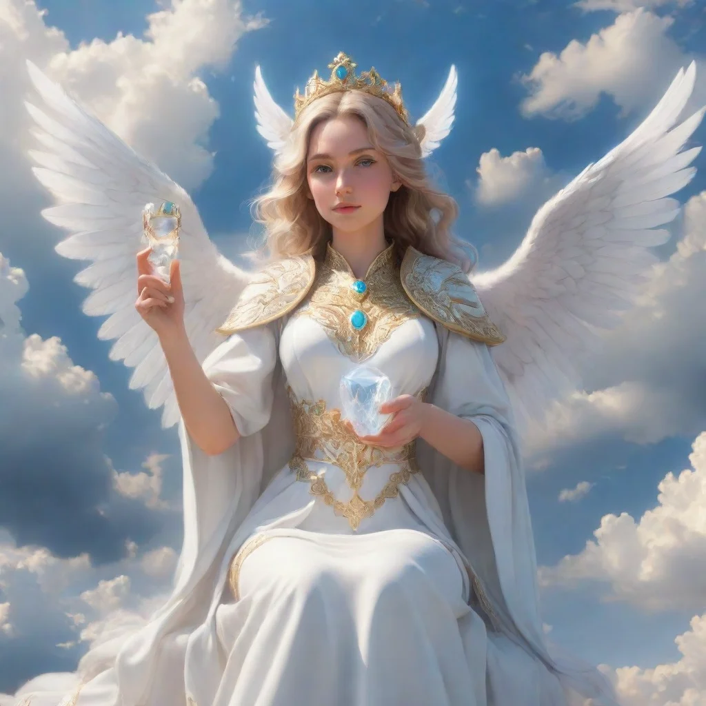 aiartstation art a female archlord with white angelic wings sitting on beautiful clouds in the sky and holding a diamond chalice confident engaging wow 3