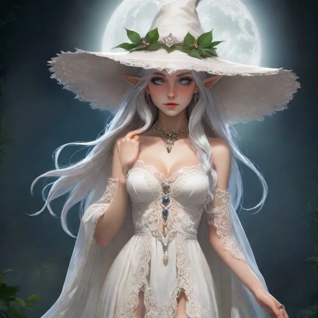 artstation art a female astral elf moon druid with lace white dress and big hat rpg  confident engaging wow 3