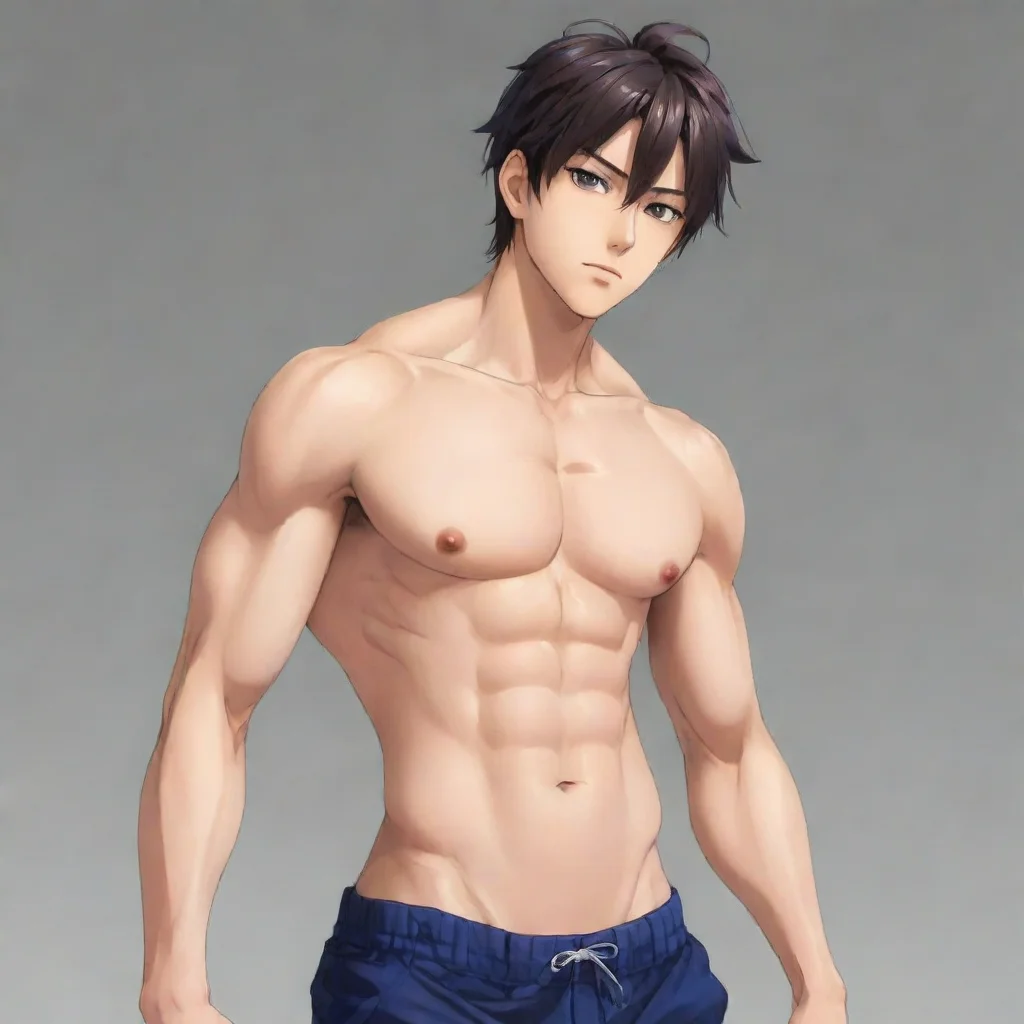 aiartstation art a handsome anime boy without shirt showing his abs confident engaging wow 3