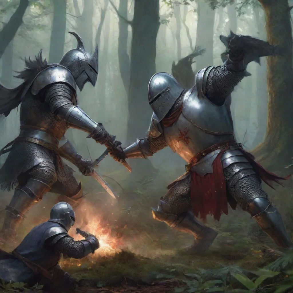 aiartstation art a knight fighting monsters in the forest confident engaging wow 3