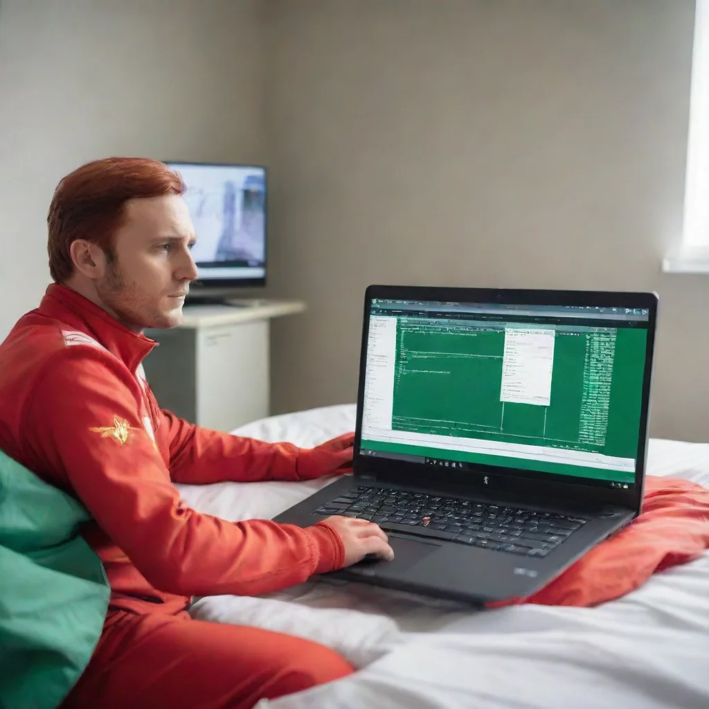 aiartstation art a laptop with an excel spreadsheet in a hospital bed in a ferrari suit watching the formula 1 on tv confident engaging wow 3
