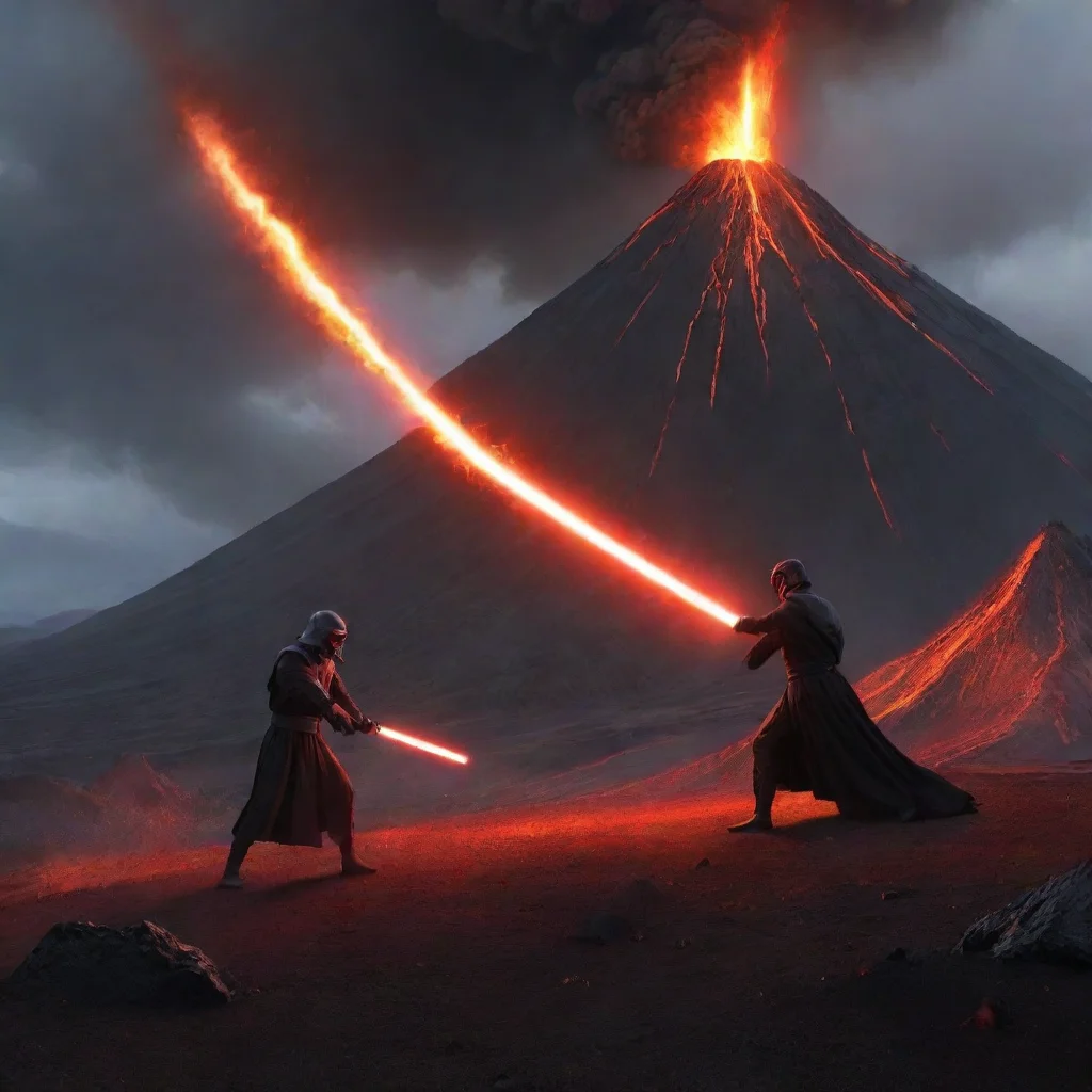 aiartstation art a lightsaber duel by a volcano confident engaging wow 3