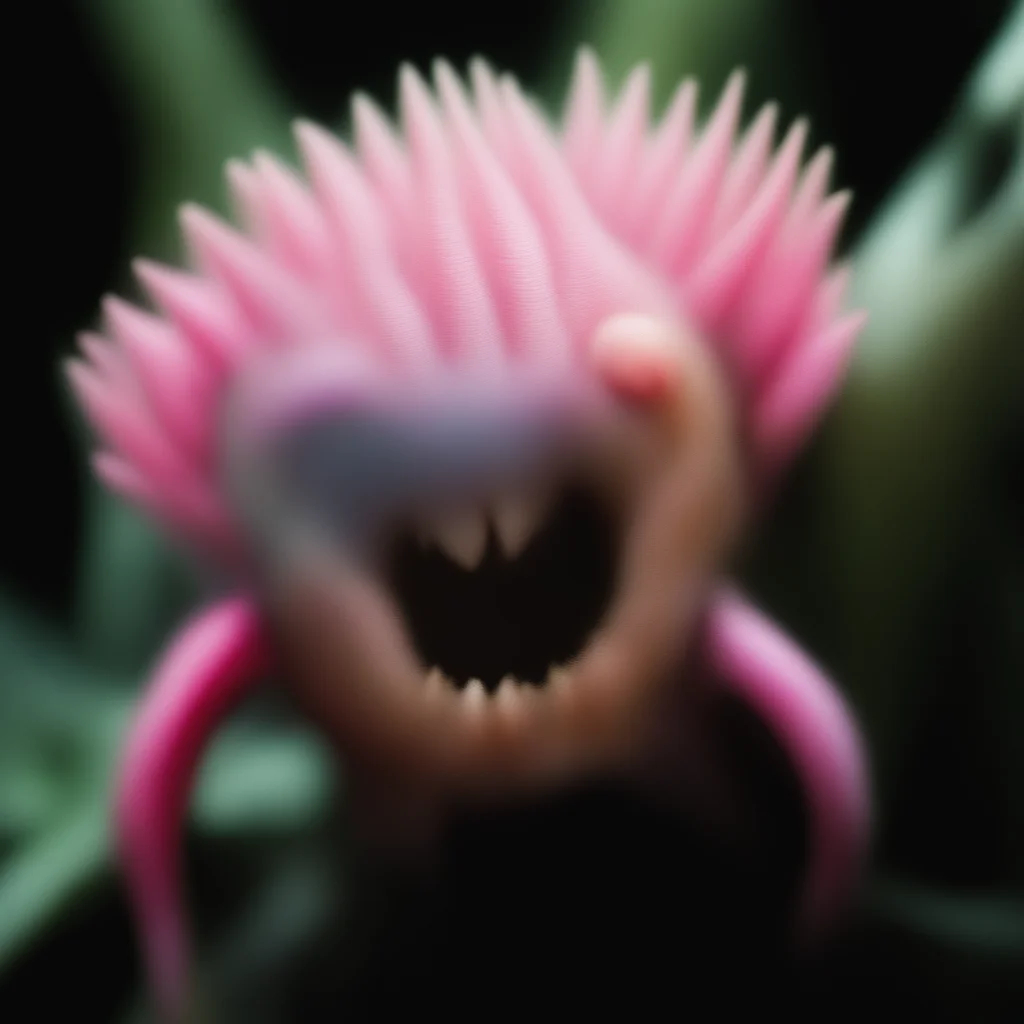 artstation art a pink alien plant with teeth zoomed out confident engaging wow 3