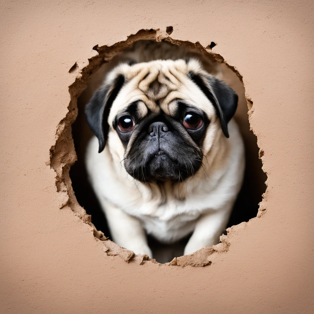 aiartstation art a pug looking through a hole in the wall confident engaging wow 3