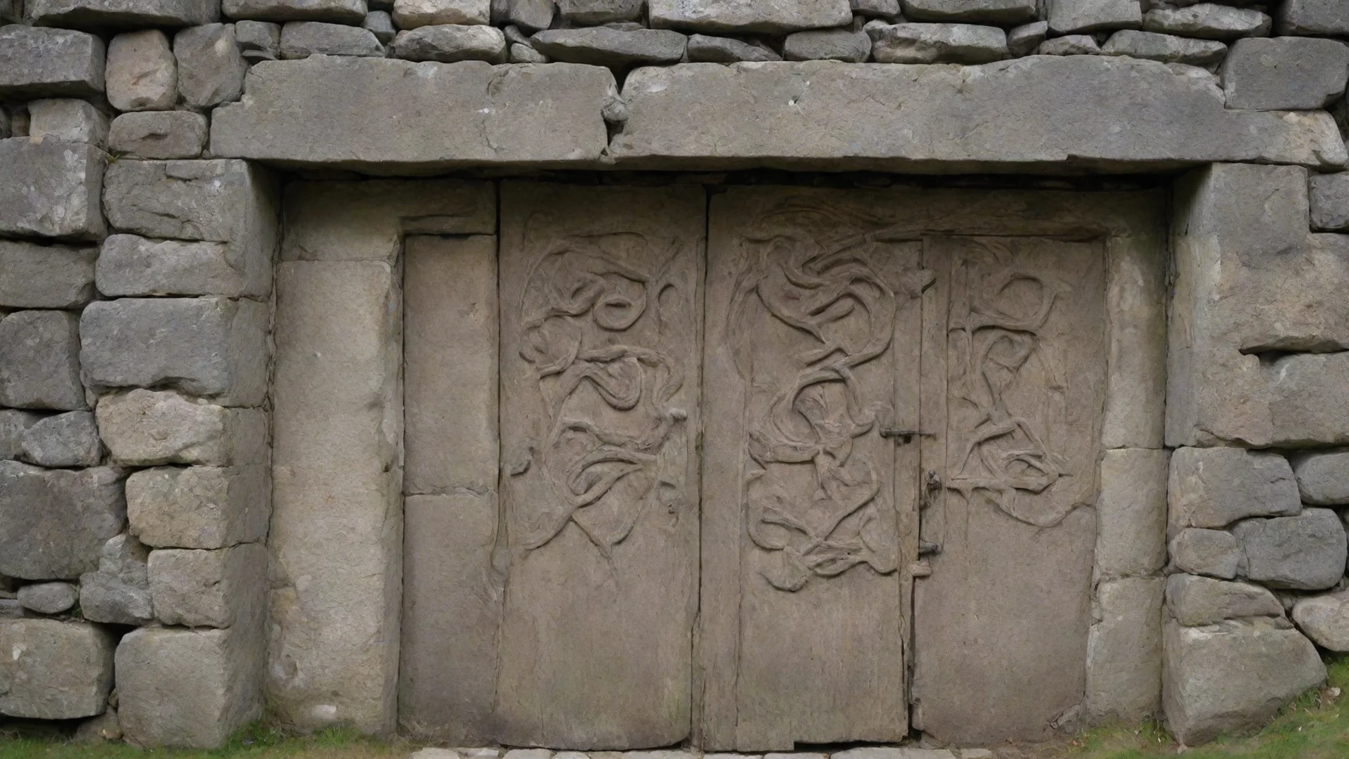 artstation art a rectangular door way in a stone wall.  the door frames is carved with demonic runes confident engaging wow 3 wide