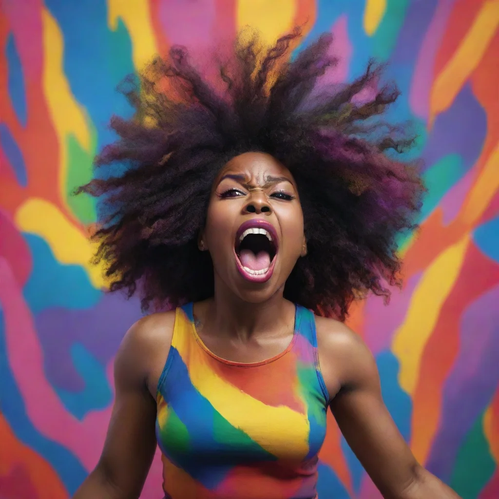 artstation art a screaming black woman in a vast of colours  confident engaging wow 3