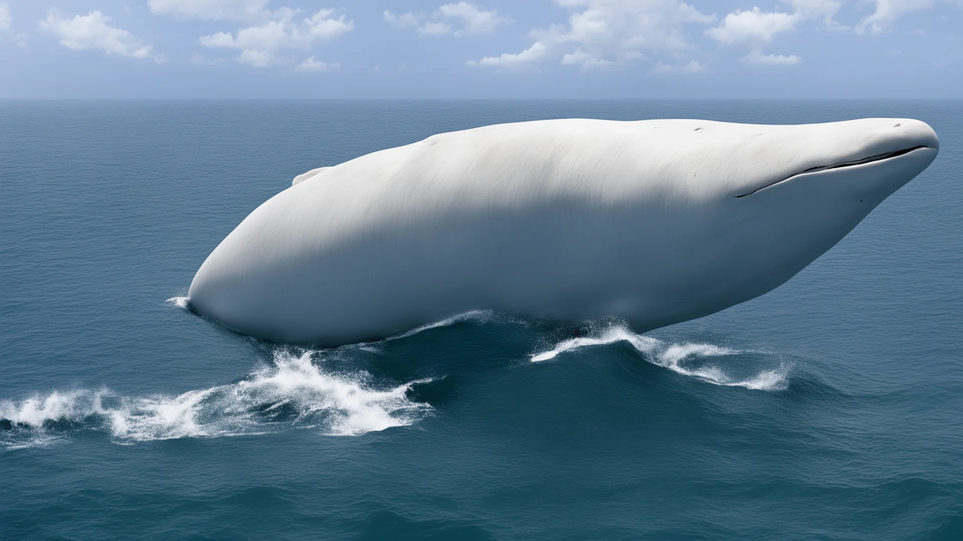 artstation art a very big white sperm whale in the ocean  alongside a boat confident engaging wow 3 wide