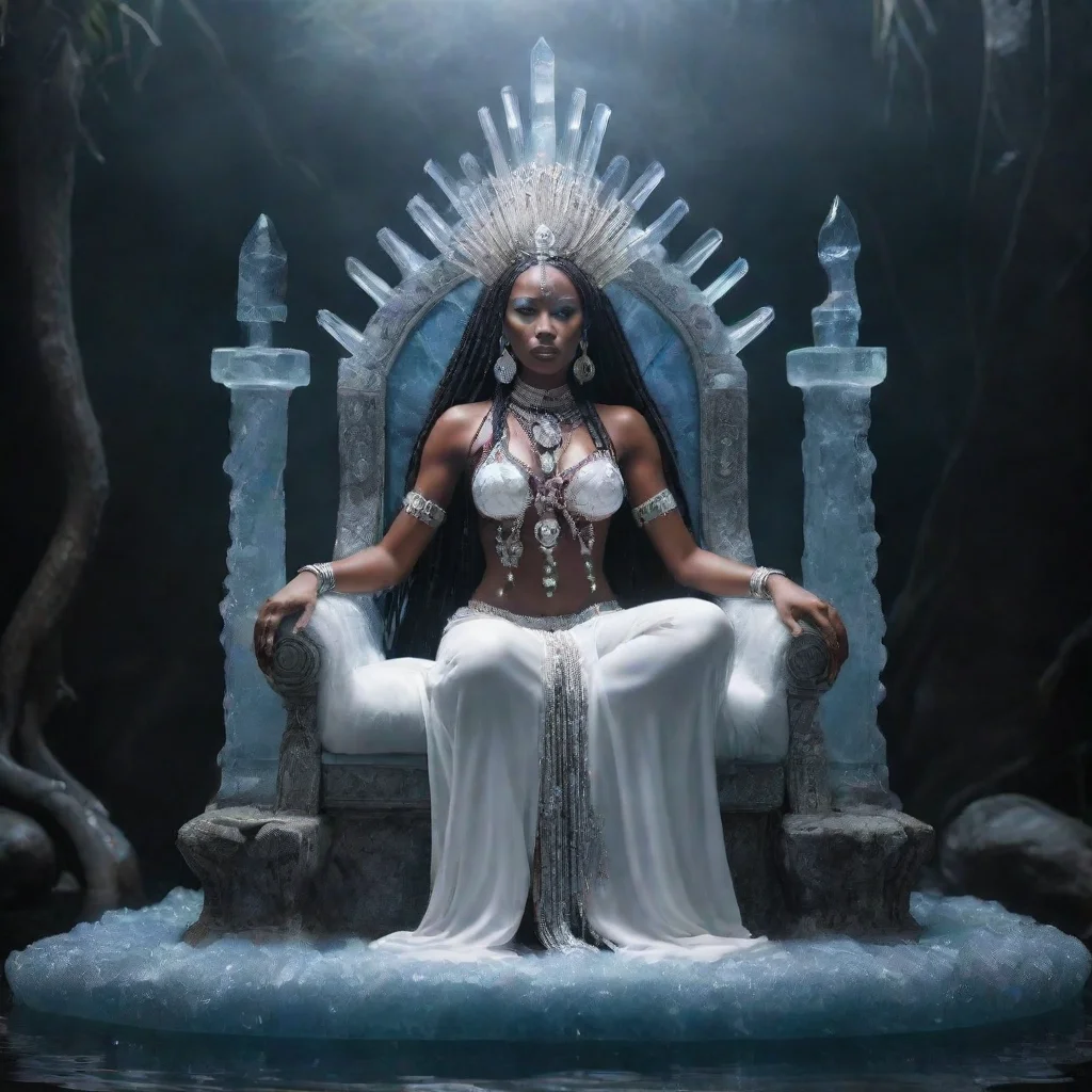 artstation art a voodoo priestess of silence on a fluid throne so clean and clear with technical crystals floating ar 1812 confident engaging wow 3