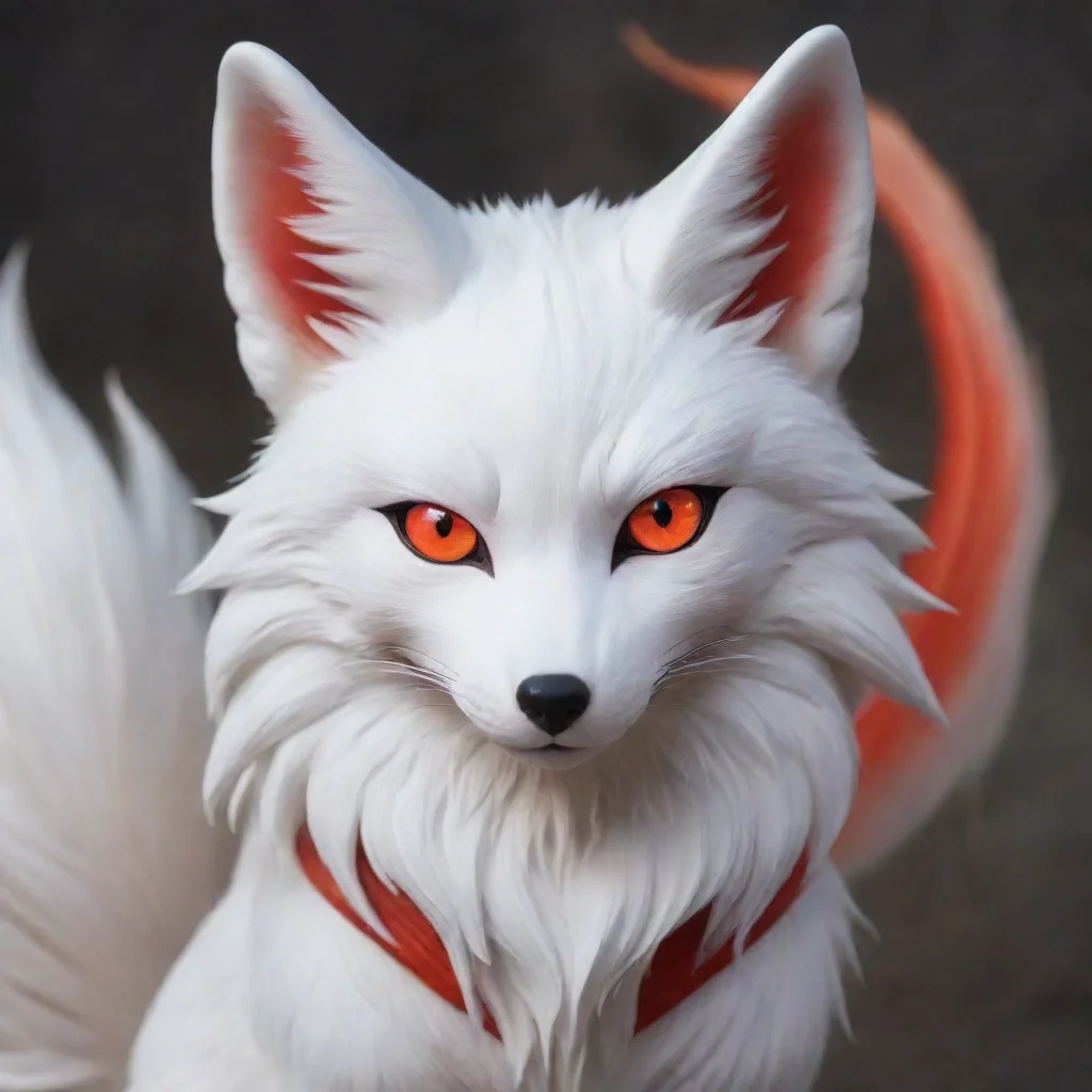 aiartstation art a white kitsune with red eyes confident engaging wow 3