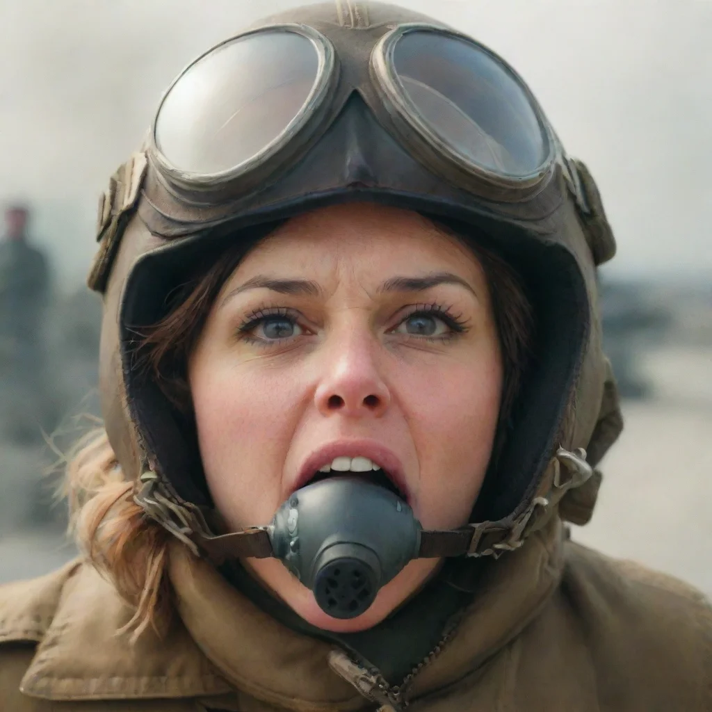 artstation art a woman in aviator helmet blows air to the camera with her mouth wide open. confident engaging wow 3
