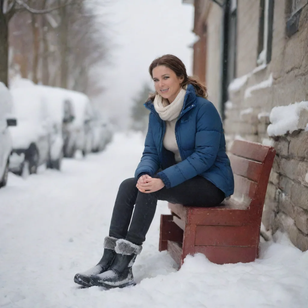 aiartstation art a woman sits down%2C taking off her snow boots confident engaging wow 3