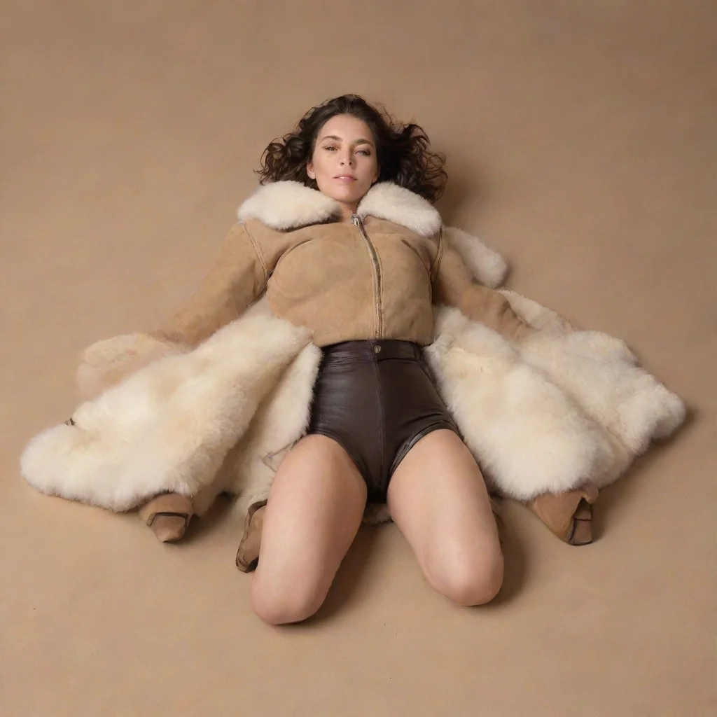 aiartstation art a woman wearing b3 shearling jacket%2C boots%2C is lying down with her legs spread open. confident engaging wow 3